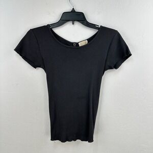 Nation Top Womens Blouse Small Gray Button Tie Knot Cap‎ Sleeve Cotton Pullover